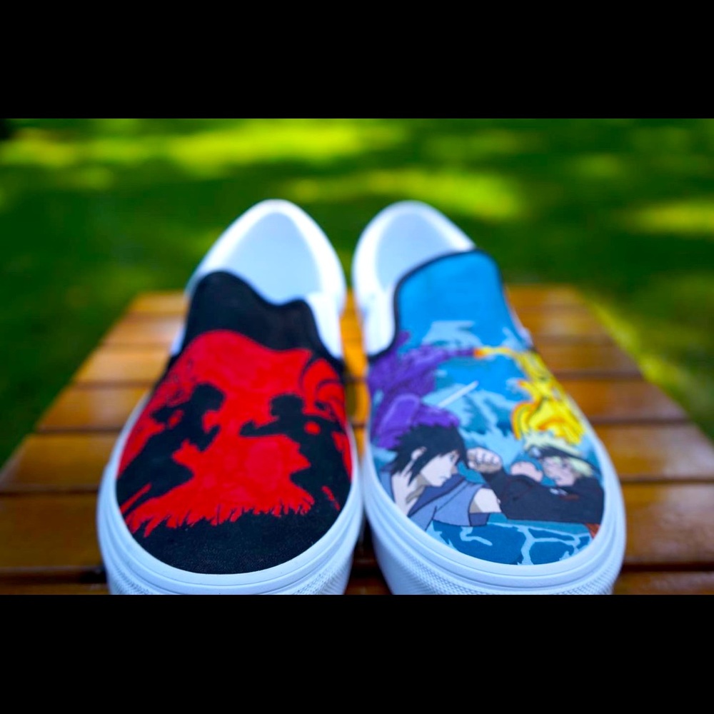 Naruto and Sasuke Customized Slip on Vans Size 10